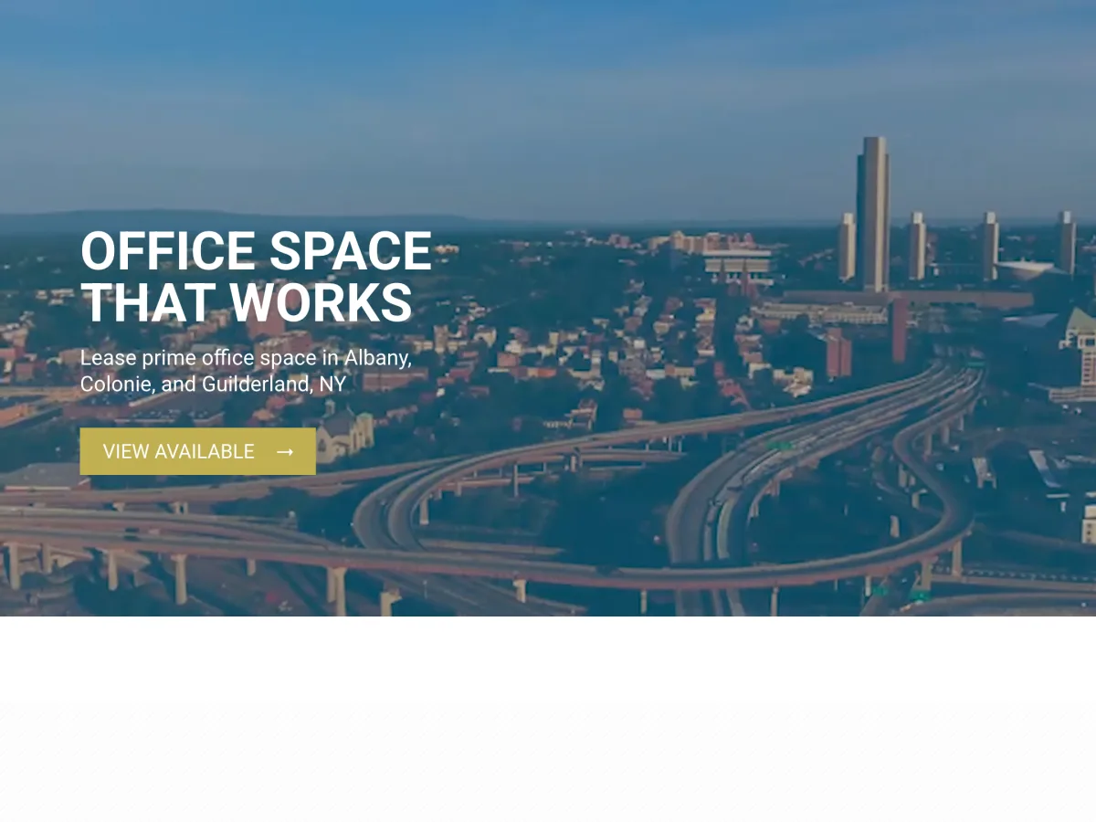 The Anderson Group website — homepage hero, an aerial view of the Albany skyline.