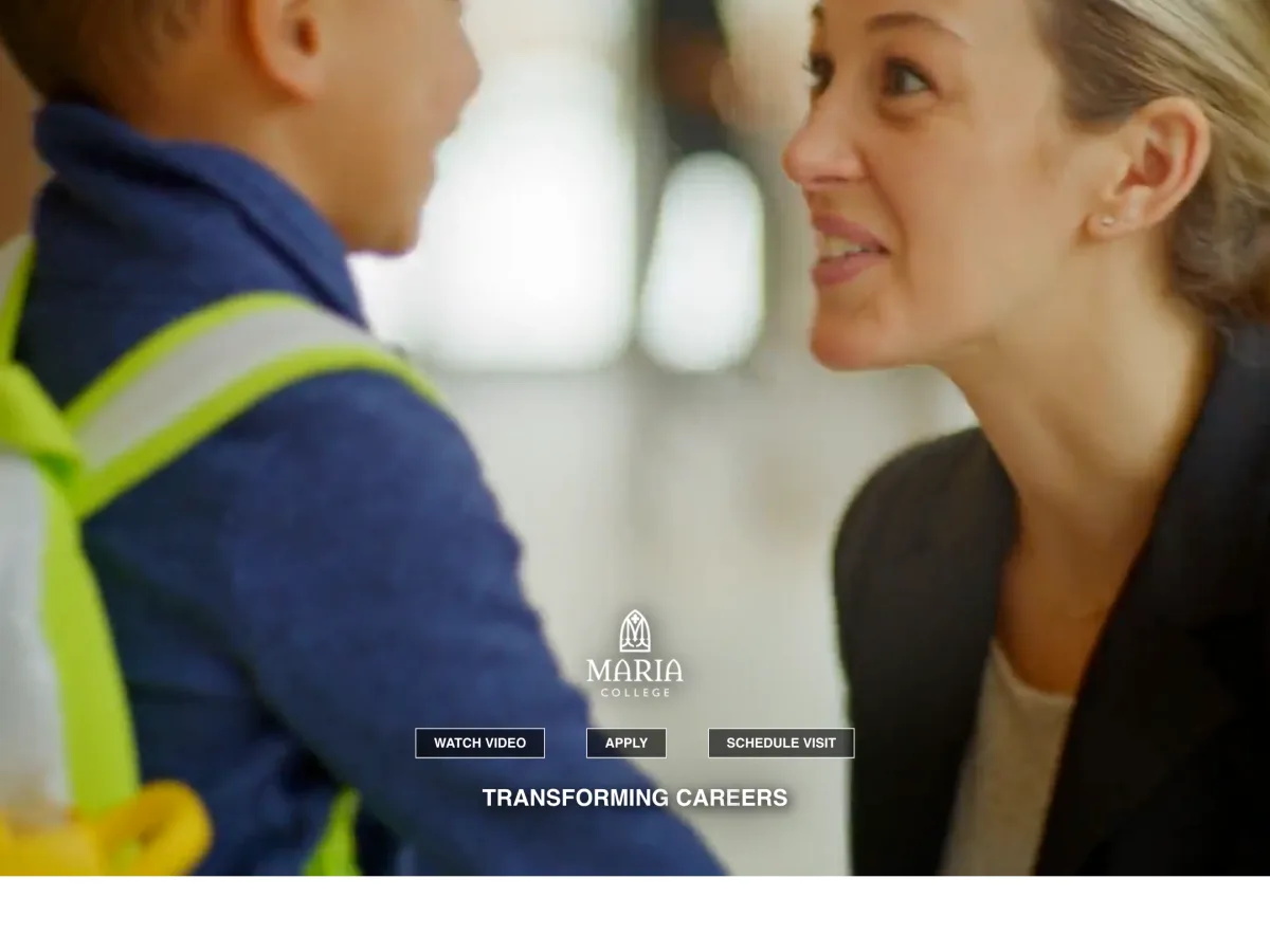 Maria College website — homepage hero, an advisor and student in conversation.